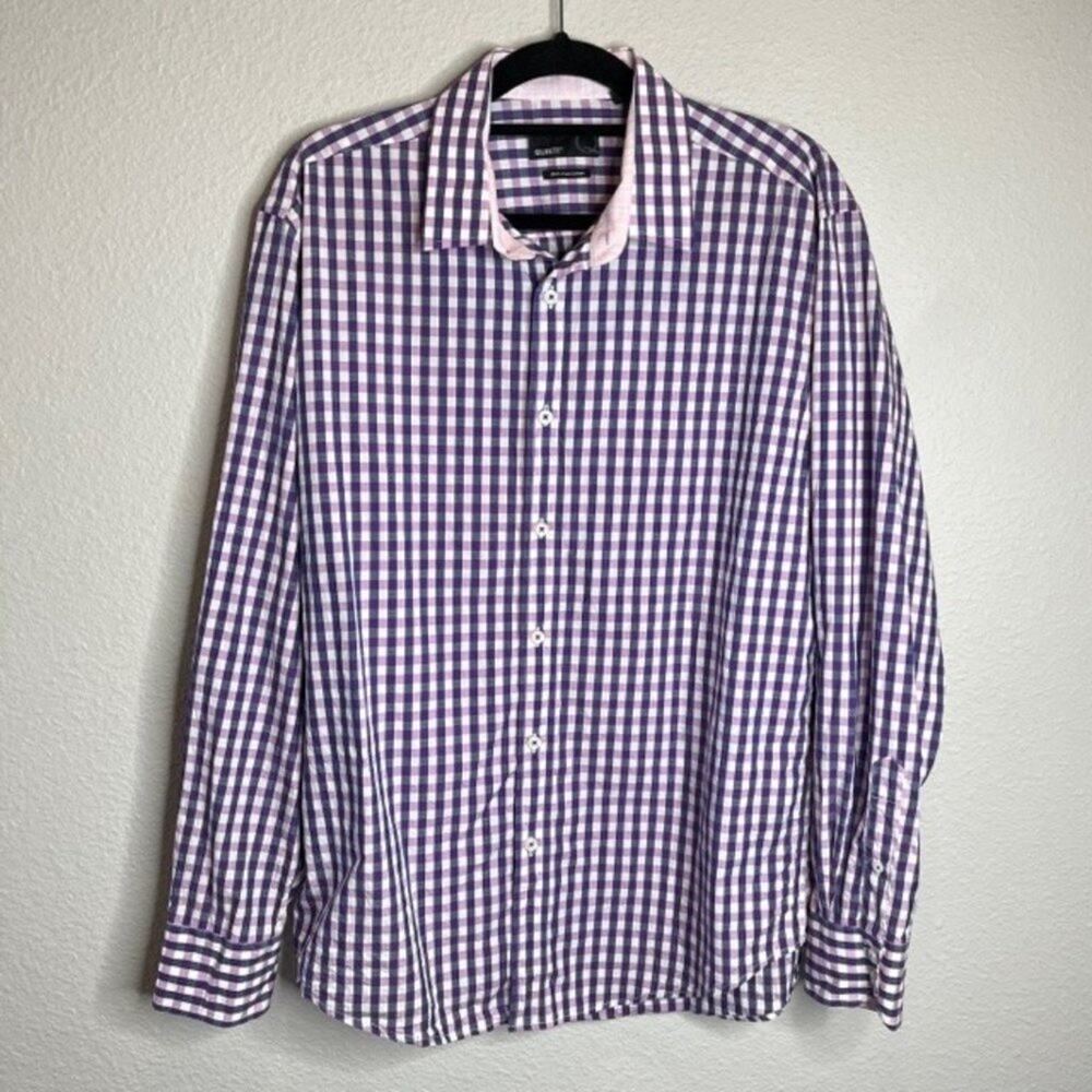 Quieti Men's Large Designer Long Sleeve Plaid Button Up Shirt